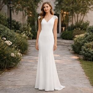 Marchesa Notte White Cap Sleeve Dress Gown Size 6 NEW